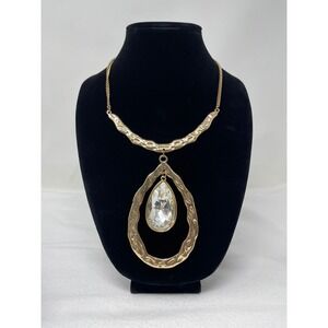 Unbranded Women Teardrop Pendant Necklace OS Gold Hammered Crystal